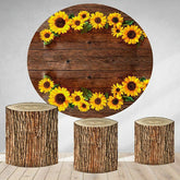 Lofaris Sunflowers And Brown Wooden Round Birthday Backdrop